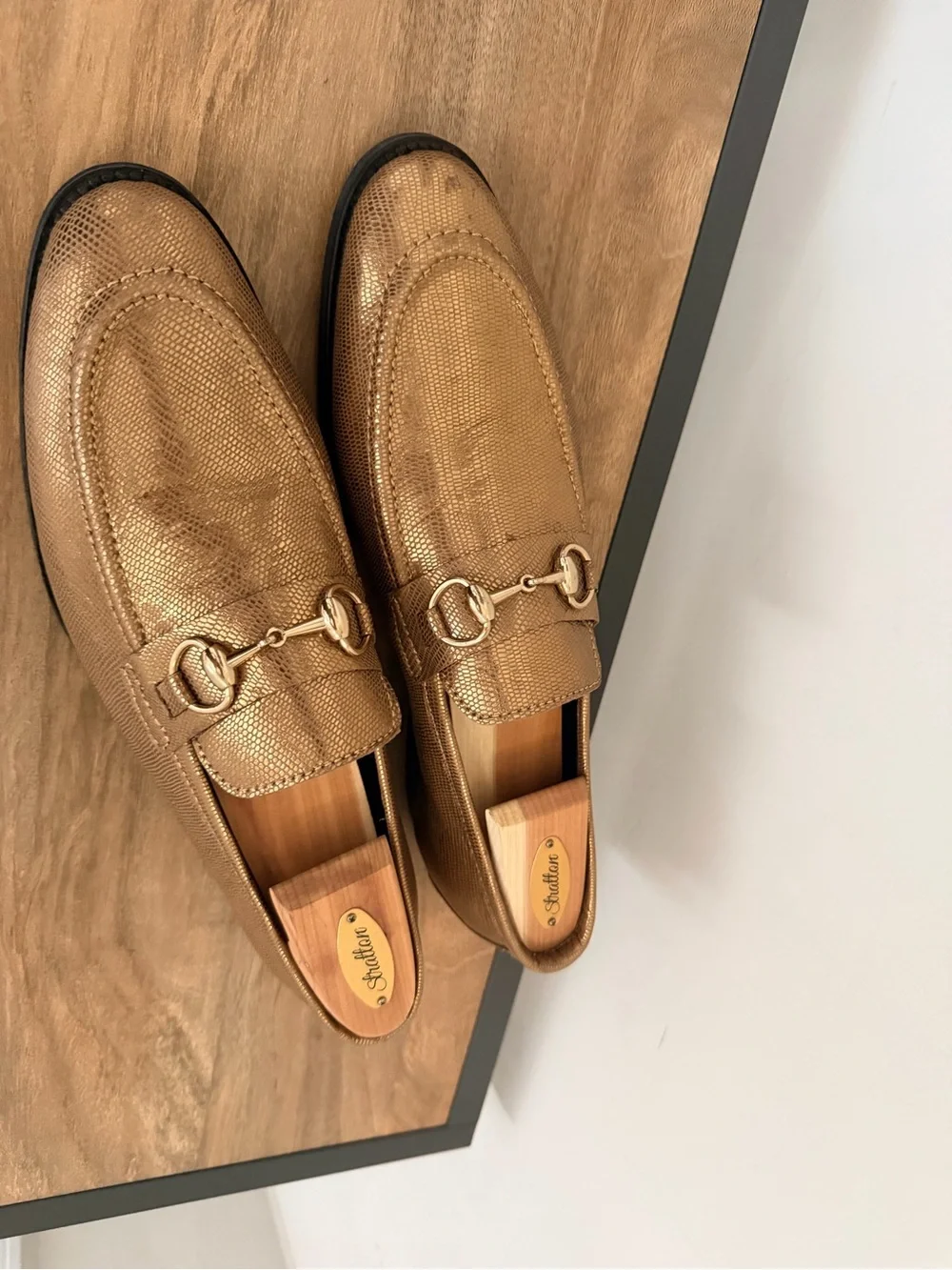 Men's Metallic Gold Dress Loafers with Horsebit Accent
